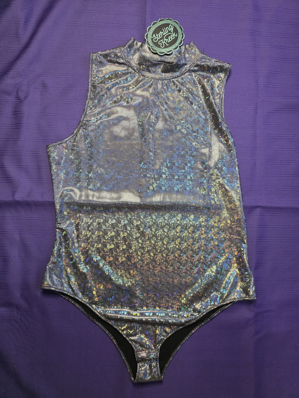 Womens Holographic Silver High-Neck Bodysuit By Sterling Kreek
